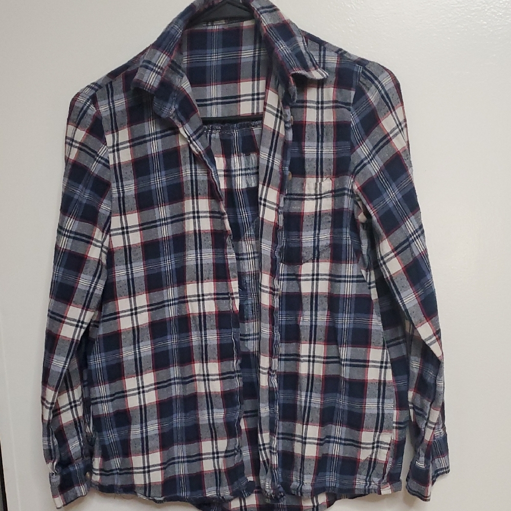 Brandy Melville Navy and White Plaid Shirt